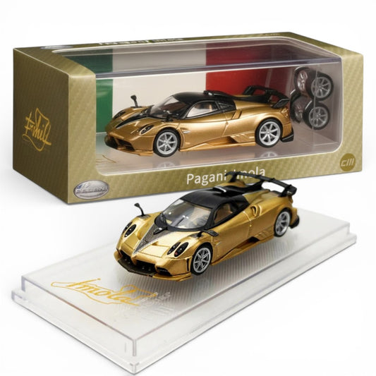 CM Model 1:64 Pagani Imola Full Carbon Gold Diecast Model Car with Extra Wheels | Premium Hypercar Collectible
