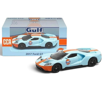 CCA 1:64 2017 Ford GT Gulf Die-Cast Model Car | Light Blue & Orange Racing Livery Collectible