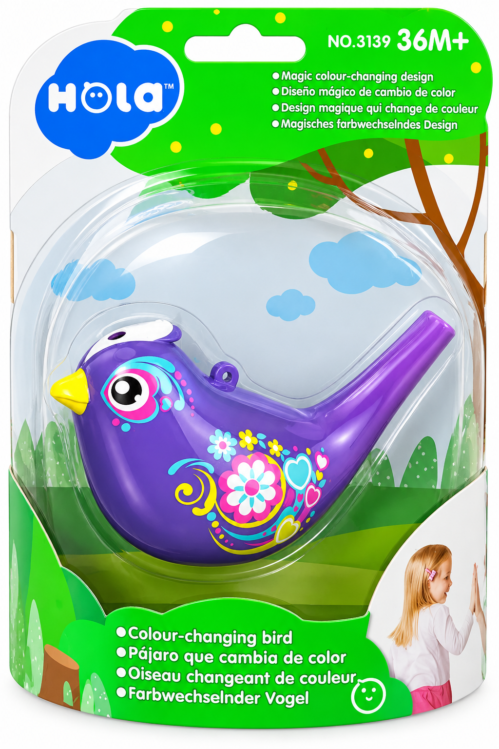 Hola Magic Colour-Changing Bird Whistle Toy Purple | Water Songbird Sound Whistle with Lanyard Loop for Kids (36M+)