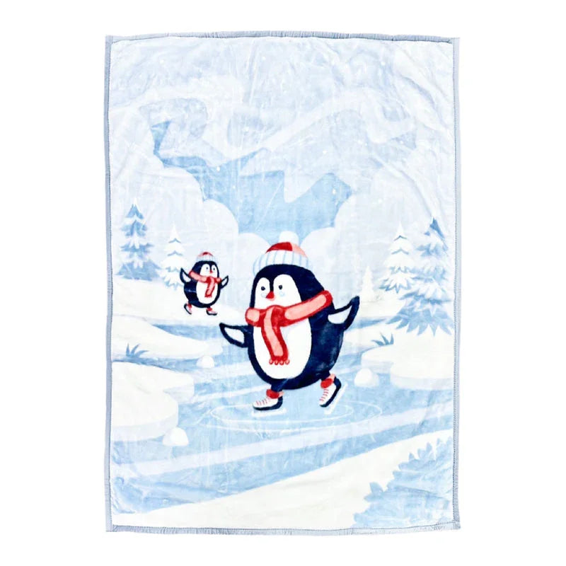 Hopop Joyful Parenting Soft and Warm Baby Blanket Skating Penguins (Blue) - Jaiman Toys