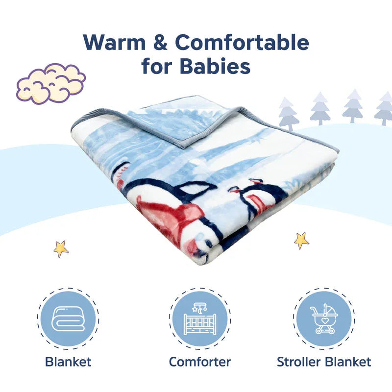 Hopop Joyful Parenting Soft and Warm Baby Blanket Skating Penguins (Blue) - Jaiman Toys