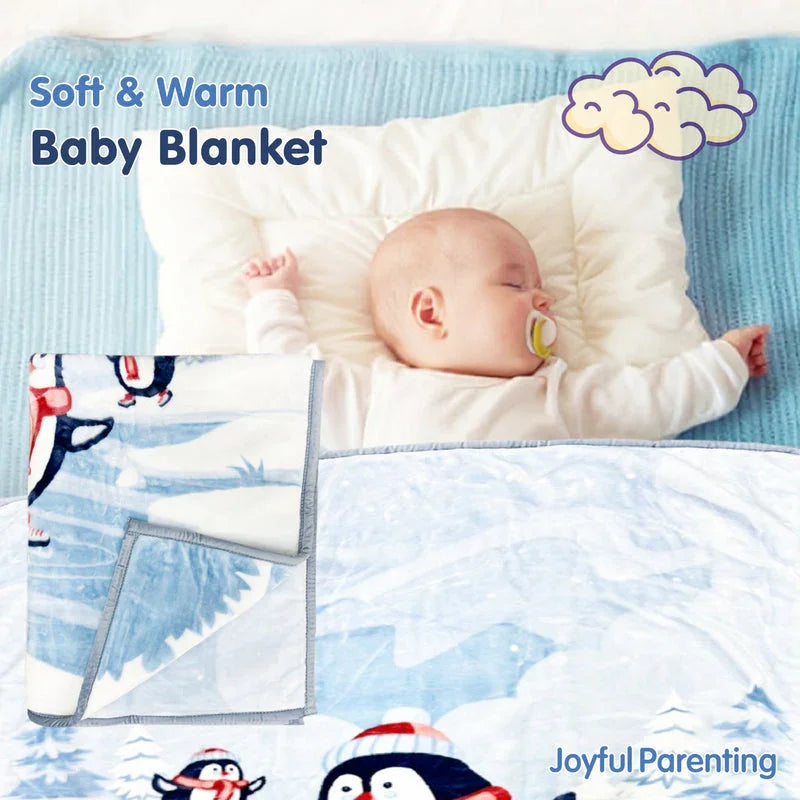 Hopop Joyful Parenting Soft and Warm Baby Blanket Skating Penguins (Blue) - Jaiman Toys