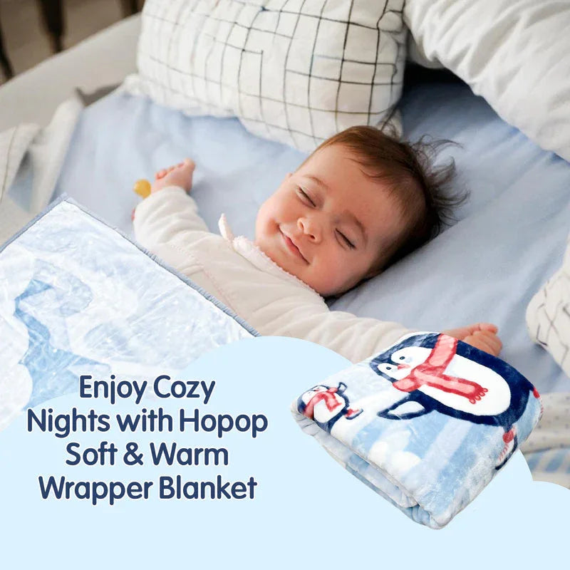 Hopop Joyful Parenting Soft and Warm Baby Blanket Skating Penguins (Blue) - Jaiman Toys
