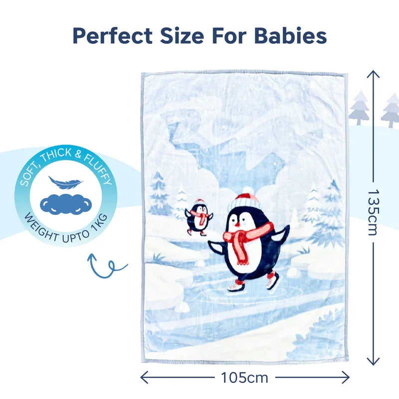 Hopop Joyful Parenting Soft and Warm Baby Blanket Skating Penguins (Blue) - Jaiman Toys