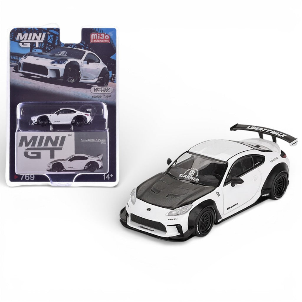 Mini GT 1:64 Toyota GR86 LB★Nation White – MiJo Exclusives Limited Edition #769 Diecast Model (Blister Pack)
