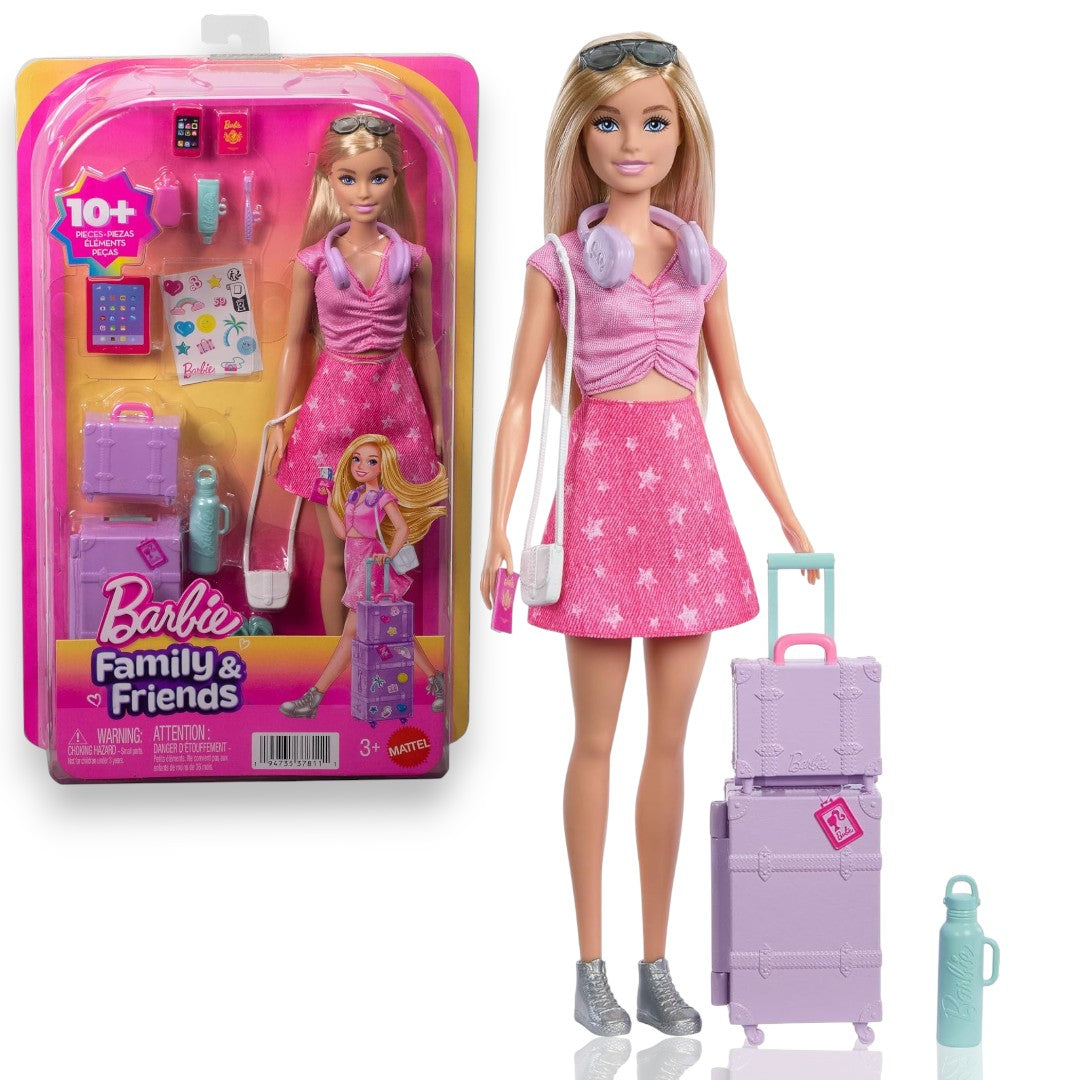 Barbie Family & Friends Travel Doll with Suitcase & Accessories 11 Inch | Blonde Fashion Doll with 10+ Travel-Themed Accessories
