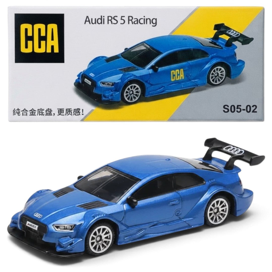 CCA 1:64 Audi RS5 Racing S05-02 Blue Die-Cast Model Car | Premium Racing Coupe Collectible with Rear Wing, Silver Wheels