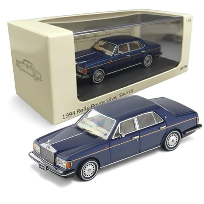 GFCC 1:64 1994 Rolls-Royce Silver Spur, British Silver With Gold Beltline in Blue Diecast Model Car