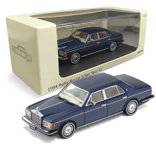 GFCC 1:64 1994 Rolls-Royce Silver Spur, British Silver With Gold Beltline in Blue Diecast Model Car