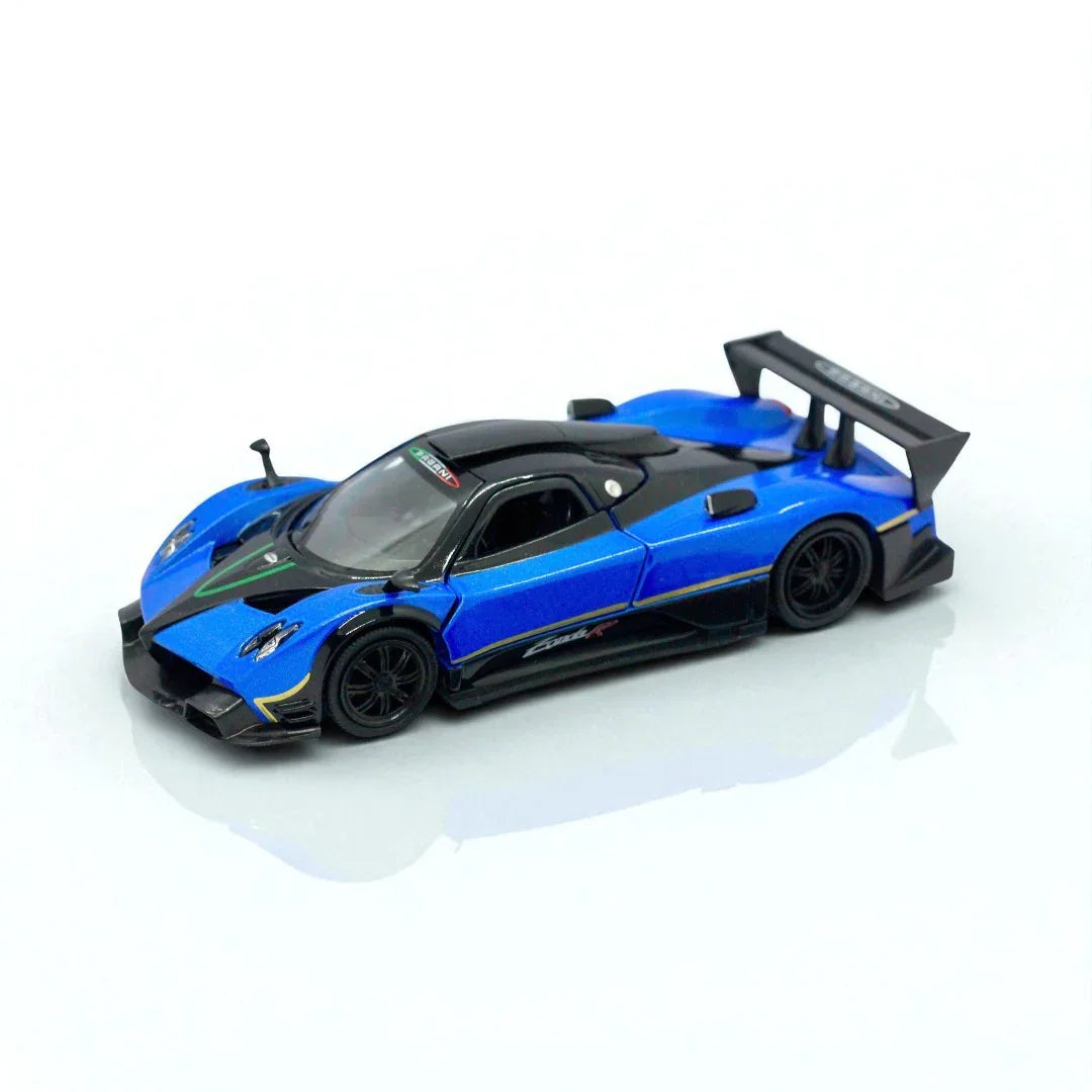 RMZ Hobby 1:32 Pagani Zonda R Die-Cast Model Car – Blue with Openable Doors, Pull-Back Action, Light & Sound (664975) - Jaiman Toys