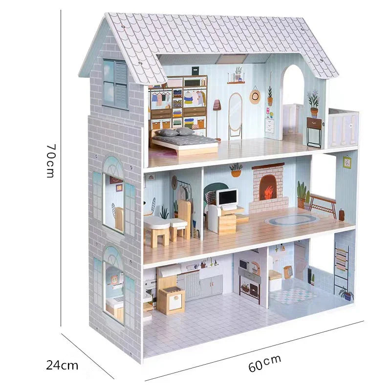 Breatoi Wooden Dollhouse Play Villa – Multi-Level Doll House with Furniture for Kids - Jaiman Toys