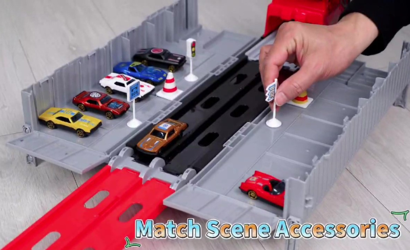 HUAN LE DI Super Large Foldable Train Car Storage Track Set with 8 Mini Diecast Cars – 2.48M Racing Playset for Kids TWO VARIANTS