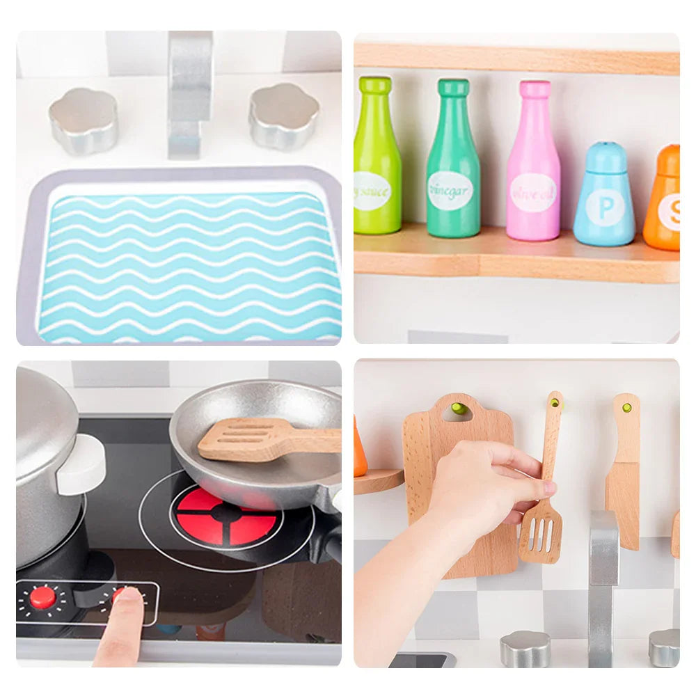 Kids Educational Wooden Kitchen & Food Play Set – Pretend Cooking Role Play Toy