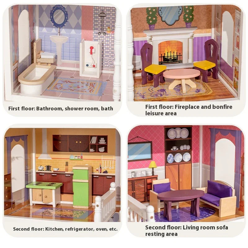 Large Villa Kids Montessori Educational DIY Toy Multi-Functional Wooden Princess Doll House Room For Kids