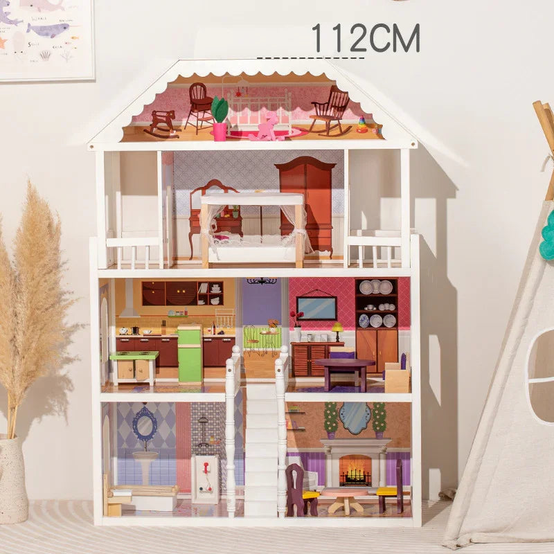 Large Villa Kids Montessori Educational DIY Toy Multi-Functional Wooden Princess Doll House Room For Kids