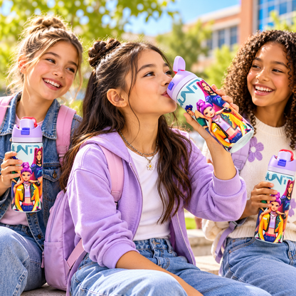KPop Demon Hunters Rumi No.5 946ml (32oz) Insulated Stainless Steel Water Bottle with Straw Lid, Leak-Resistant Flip Top, Reusable Large Capacity Drinking Bottle for Kids, Girls, School, Travel & Everyday Use