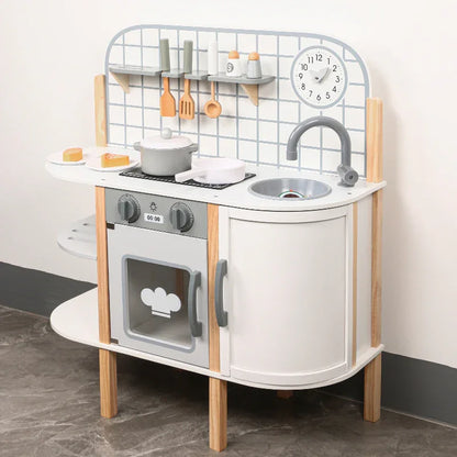 White Wooden Simulation DIY Kitchen Play Toys Pretend Cooking Role Play Dessert Toy for Kid