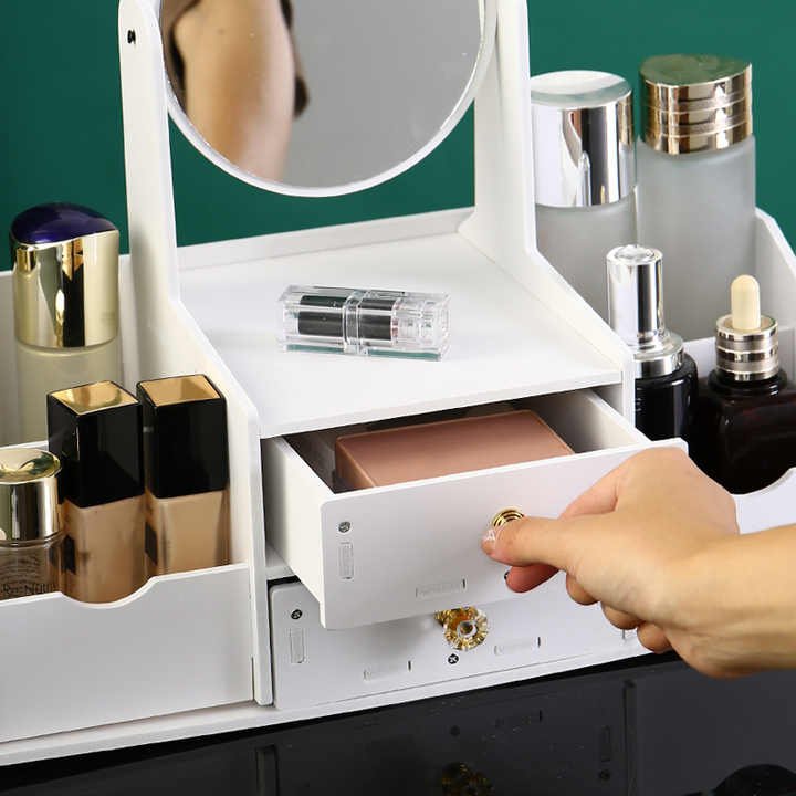 Wooden Makeup Mirror with Drawer &amp; Storage – Stylish and Functional