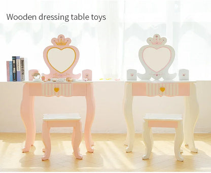 Kids Wooden Vanity Set Wooden Simulation of Every House Girl Toy Dresser Toy Girls Dressing Table Wooden Beauty Table for Kids