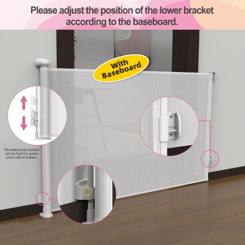 SG0021 Baby Safety Gate ,Extra Tall Retractable Stair Gate  Folding Baby & Pet Gate   | Adjustable Lower Bracket | Extra Height Protection
