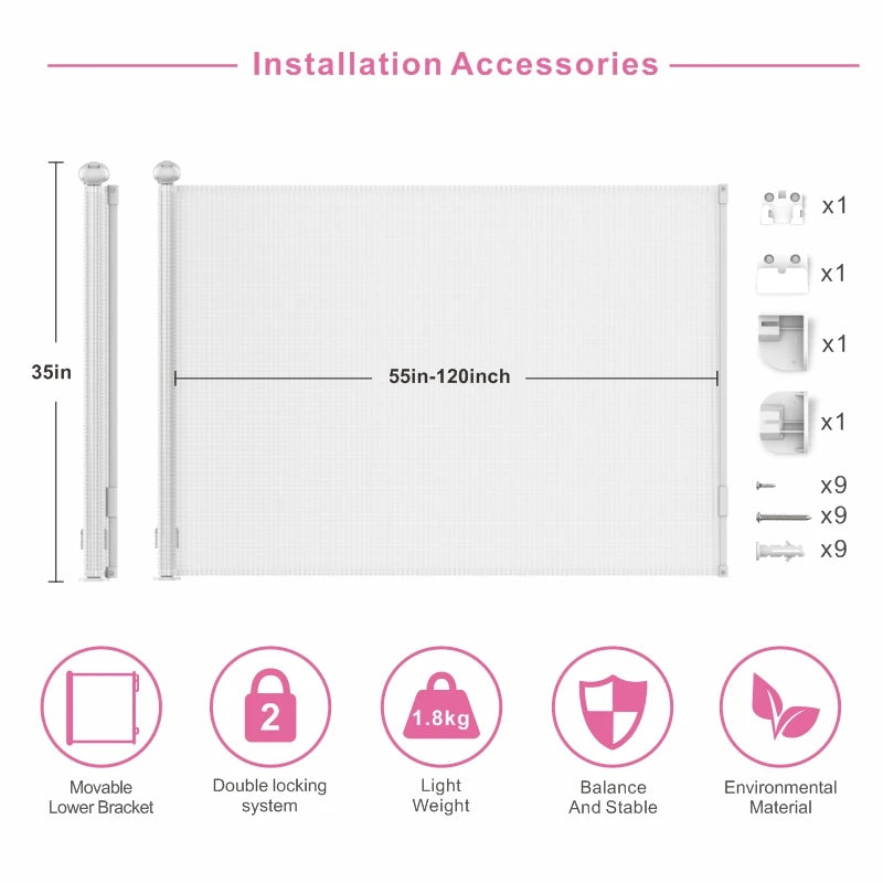 SG0021 Baby Safety Gate ,Extra Tall Retractable Stair Gate  Folding Baby & Pet Gate   | Adjustable Lower Bracket | Extra Height Protection