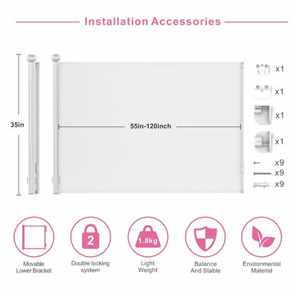 SG0021 Baby Safety Gate ,Extra Tall Retractable Stair Gate  Folding Baby & Pet Gate   | Adjustable Lower Bracket | Extra Height Protection