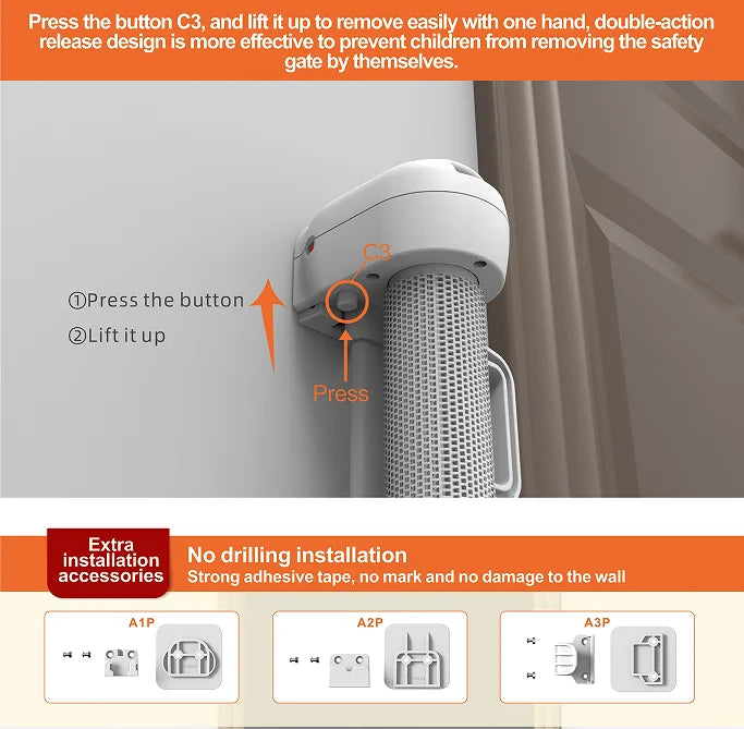 SG018 Baby Safety Gate- Retractable Extra Large PVC Mesh Safety Gate – Child & Pet Safety Barrier for Doorways, Hallways & Stairs