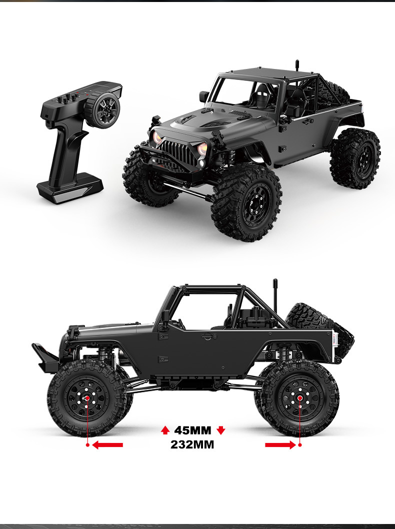 MJX Hyper Go H12Y Brushless 1:12 4WD RC Crawler Truck | LED Lights | 2.4GHz RTR Off-Road Vehicle (Grey)