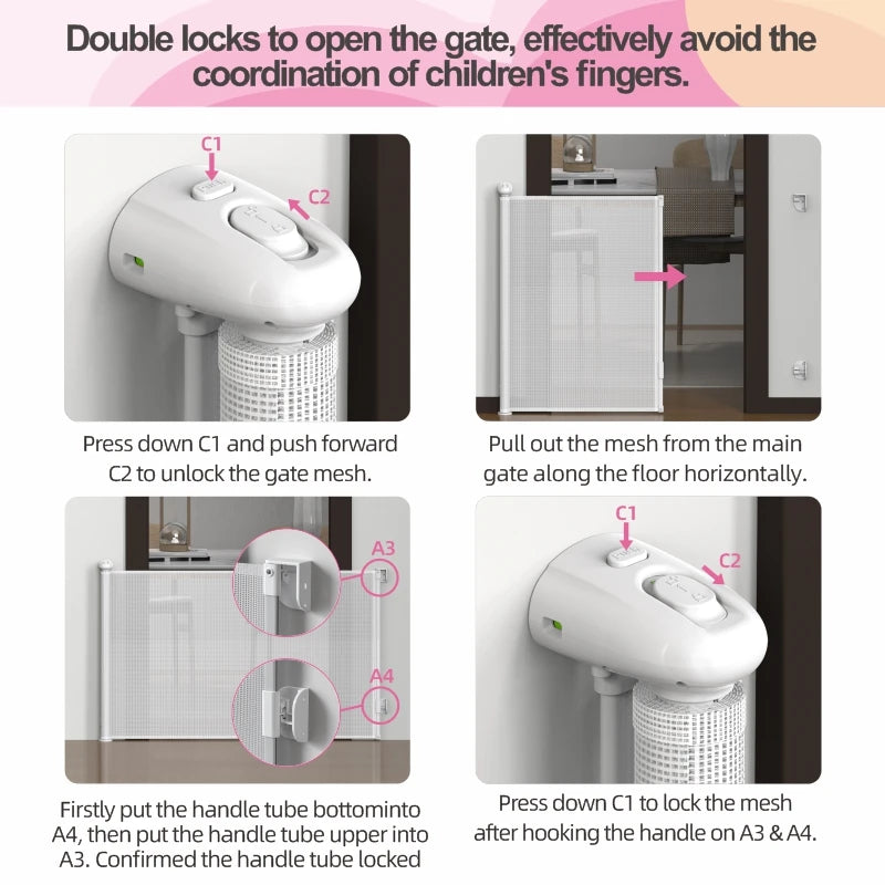 SG0021 Baby Safety Gate ,Extra Tall Retractable Stair Gate  Folding Baby & Pet Gate   | Adjustable Lower Bracket | Extra Height Protection