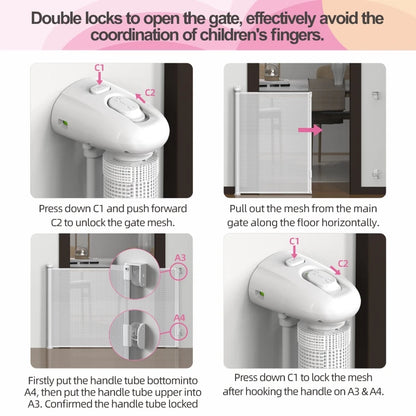 SG0021 Baby Safety Gate ,Extra Tall Retractable Stair Gate  Folding Baby & Pet Gate   | Adjustable Lower Bracket | Extra Height Protection