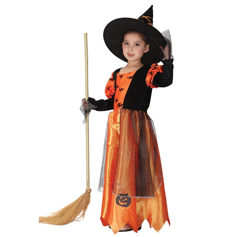 Girls’ Pumpkin Halloween Costume With Hat – Fantasy Dress for Party & Cosplay