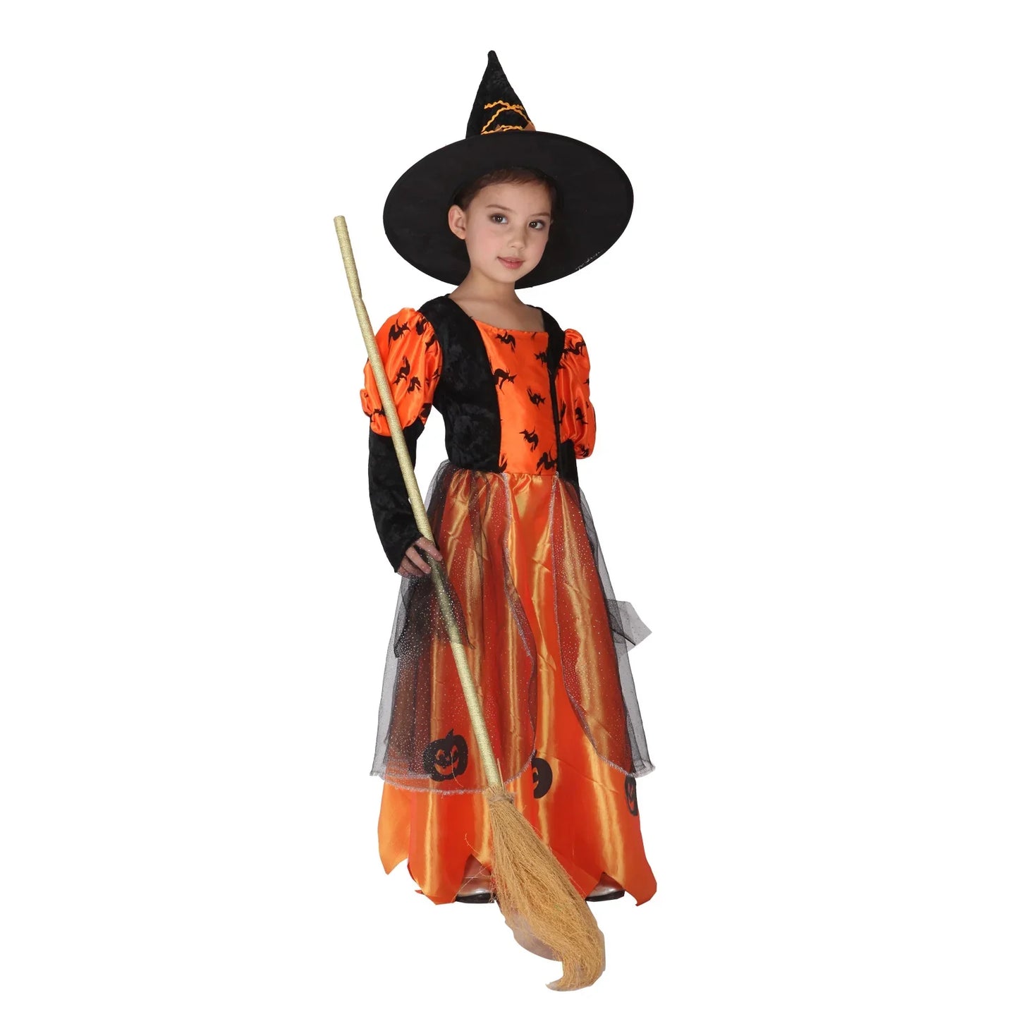 Girls’ Pumpkin Halloween Costume With Hat – Fantasy Dress for Party & Cosplay