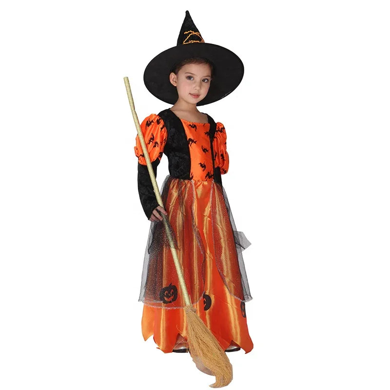 Girls’ Pumpkin Halloween Costume With Hat – Fantasy Dress for Party & Cosplay