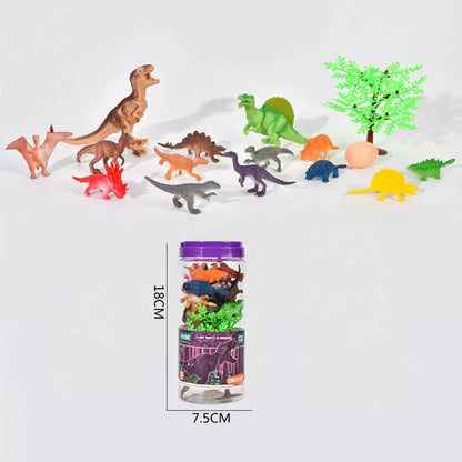 Dinosaur Toy Jar – 16 Pieces with Dinosaurs, Eggs & Trees, Educational Dino Figures Playset for Kids - Jaiman Toys