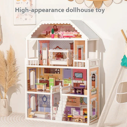Large Villa Kids Montessori Educational DIY Toy Multi-Functional Wooden Princess Doll House Room For Kids