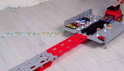 HUAN LE DI Super Large Foldable Train Car Storage Track Set with 8 Mini Diecast Cars – 2.48M Racing Playset for Kids TWO VARIANTS