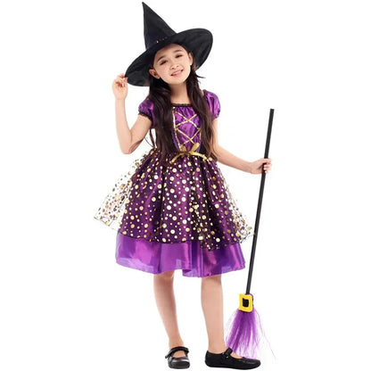 Kids & Adults Halloween Witch, Vampire & Pumpkin Costume with Hat – Party & Carnival Dress