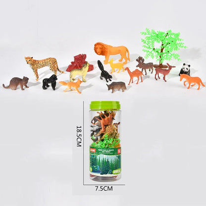 Wild Animal Figures Playset in Storage Jar – 16 Piece Educational Toy with Animals, Trees & Accessories for Kids - Jaiman Toys