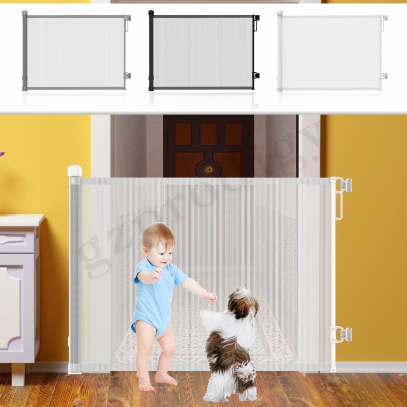 SG018 Baby Safety Gate- Retractable Extra Large PVC Mesh Safety Gate – Child & Pet Safety Barrier for Doorways, Hallways & Stairs