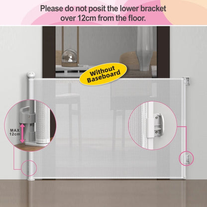 SG0021 Baby Safety Gate ,Extra Tall Retractable Stair Gate  Folding Baby & Pet Gate   | Adjustable Lower Bracket | Extra Height Protection