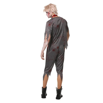 Men’s Zombie Schoolboy Halloween Costume Includes Tattered shirt,Tie ,Pant – Adult Horror Outfit