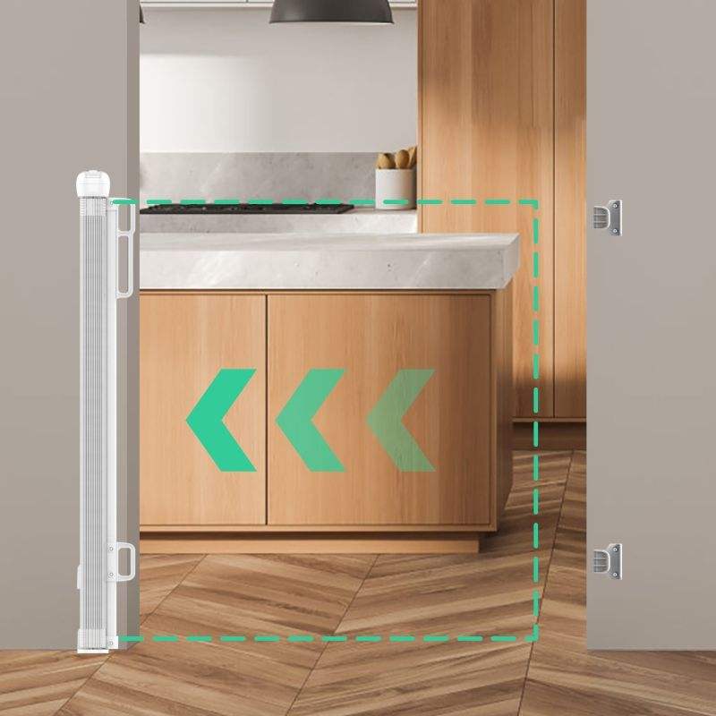 SG018 Baby Safety Gate- Retractable Extra Large PVC Mesh Safety Gate – Child & Pet Safety Barrier for Doorways, Hallways & Stairs