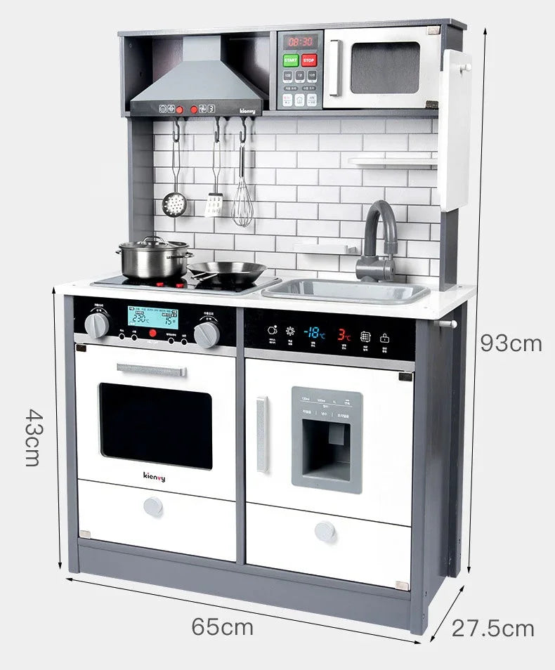 Wooden Kids Kitchen Playset with Light & Sound | Pretend Play Cooking Set With Range Hood, Microwave & Sink | Role Play Toy for Children