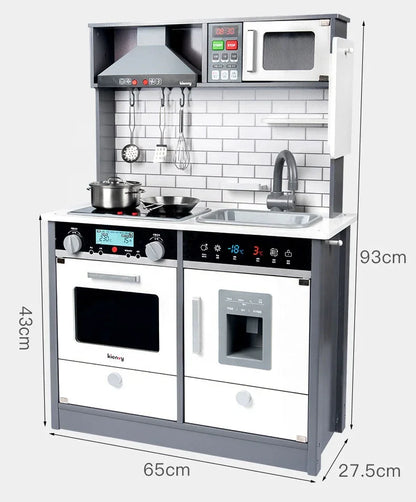 Wooden Kids Kitchen Playset with Light & Sound | Pretend Play Cooking Set With Range Hood, Microwave & Sink | Role Play Toy for Children