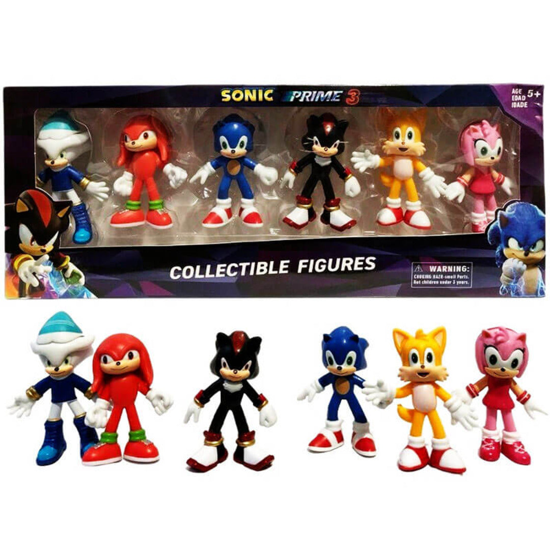 Sonic Prime 6-Piece Collectible Figure Set – Sonic, Shadow, Tails, Knuckles & Friends | Action Figure Pack (Ages 5+)