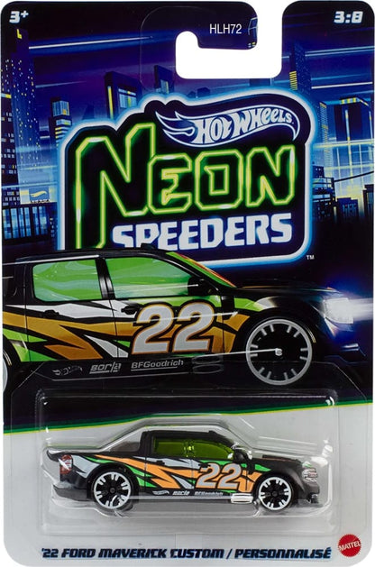 Hot Wheels Neon Speeders 1:64 Die-Cast Car Set of 4 – Nissan GT-R R35, BMW M4, Ford Maverick Custom & Subaru WRX STI