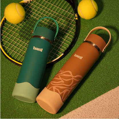 Basil 800ml Stainless Steel Water Bottle with Sipper & Carry Handle | 304 Stainless Steel, Food-Grade Silicone Base | Assorted Design Classic Black, Navy, Plum & Dune