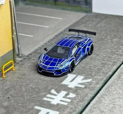 KING Model 1:64 Lamborghini LB Aventador Performance – Metallic Blue Grid Edition Diecast Model Car - Jaiman Toys
