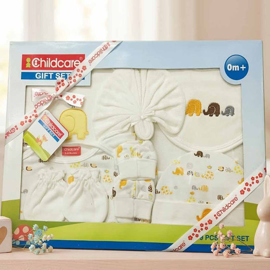 Childcare 9 PCS Baby Gift Set for Newborns (0M+) – Soft Cotton Infant Clothing Set with Cap, Mittens, Booties & Accessories (White)