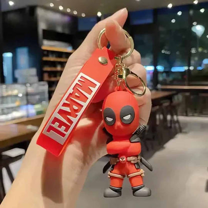 Deadpool Character Keychain with Marvel Strap – 3  PVC Superhero Figure Keyring for Bags & Keys (Assorted Designs)
